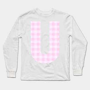 Pink Letter U in Plaid Pattern Background. Long Sleeve T-Shirt